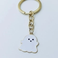 Simpatico portachiavi a forma di fantasma bianco con placcatura in oro e smalto bianco - Bianco