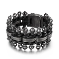 Punk style 316L stainless steel bracelet with black leather multi-layer weaving and crown motifs - Crown Ritual Relief Style (KB79344-BD)