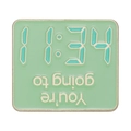 Square mint green enamel pin featuring 11:34 time display and funny quote in gold finish - Mint Square - hEll / You're going to