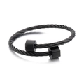 Minimalist black hexagonal steel cable cuff bracelet with geometric industrial finish - Black (KB162801-KFC)