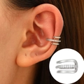 Three-layer silver ear cuff with shimmering zircon inlay for non-pierced ears - White K - Fashion Triple Layer Style (H-78)