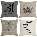 Set of four Halloween linen pillow covers with vintage skull and spider web designs - Halloween Series 4-Piece Set-15