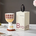 Creative ceramic goblet with brown checkerboard pattern and cute white bear stem design - Bear Brown Rhombus