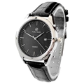 Classic men's quartz watch with black dial, silver case, and black leather strap - Bojian Series Black Strap Black Dial