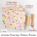 Pink floral gift bag set with Best Wishes text, including ribbons and rope handles - Dream Painting-Pink (ZD5010) / Size L (3 Pieces/Pack)