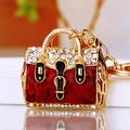 Miniature handbag keychain featuring red leopard enamel and sparkling rhinestones - Red Leopard Handbag