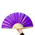 Handheld foldable fan featuring a purple laser iridescent surface with natural bamboo ribs - 33CM / Holographic Purple (Natural Bone)