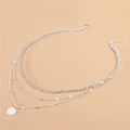 Silver multi-layer necklace with chunky chain, fine links and a polished round pendant - Style 07 / Silver