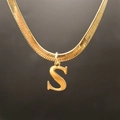 Flat snake bone chain necklace with golden capital S letter pendant in metal - Letter S (5592272000739)