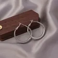 Grandi orecchini a cerchio d'argento minimalisti con design tubolare su seta lucida - E-023---Platino 30mm
