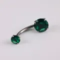 G23 titanium navel piercing ring with four-prong set dark green zircons 14G - Emerald