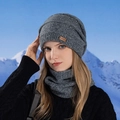 Conjunto de invierno con gorro de punto y braga de cuello en gris jaspeado - gris oscuro