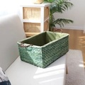Cesta de almacenamiento trenzada verde oscuro con borde blanco y forro de tela para hogar - 36*25*16cm / Verde Grande
