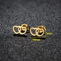 Minimalist double heart stud earrings in gold stainless steel, dimensions 10mm by 5mm - 027 Double Heart / Gold