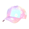 Close-up of tie-dye baseball cap with colorful floral daisy print and curved brim - 52-54cm / Rainbow Gradient Daisy Print (B)