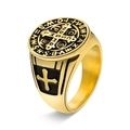 Anello scudo vintage con medaglia di San Benedetto da uomo in acciaio inossidabile - US 9 / Oro