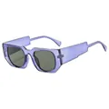 Square purple frame sunglasses with wide temples and dark green lenses, C6 variant - Transparent Purple Frame Black Grey Lens