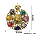 Golden lion head brooch with multicolored crystals and fleur-de-lis detail - Golden Lion Head Multi-Color Crystal Brooch