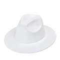 Close-up of white wool fedora hat featuring a wide brim and classic indented crown - M (56-58cm) / White