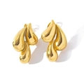 Minimalist teardrop earrings in polished gold finish with liquid metal style design - Gold