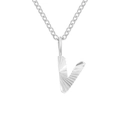 Silver stainless steel necklace featuring a letter V pendant with radial textures - Letter V / Steel Color