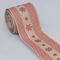 Christmas burlap ribbon with red snowflakes and stripes on a beige background roll - Natural Red Diagonal Snowflake (Style 9)