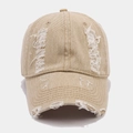 Khaki Vintage-Baseballkappe aus gewaschenem Denim mit Rissen und Used-Look - Verstellbar / Khaki