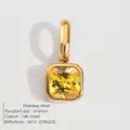 Quadratischer gelber Geburtsstein-Anhänger aus 14K vergoldetem Edelstahl für DIY-Schmuck - November Hellgelb - Gold