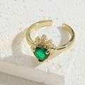 Golden heart-shaped green zircon open ring with side stones on stone base - Crown Heart Green (JZ0238)