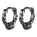 Unisex black stainless steel twisted hoop earrings with five small decorative rings - Twisted Style with 4 Rings / Black