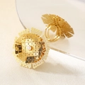 Chic gold-plated cutout flower ring with a central pearl in an open adjustable design - Hollow Mesh Pearl Flower Style (KR113316-SP)