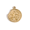 Golden zodiac coin pendant featuring embossed Sagittarius archer with hammered edges - Sagittarius