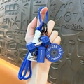 Blue silicone fitness keychain with mini dumbbell shaker bottle weight plate sports accessories. - Blue