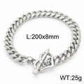 Pulsera de cadena cubana de 8mm en acero de titanio plateado con cierre de corazón - Cadena Cubana Pesada de 8mm Con Cierre OT de Corazón(KB165897-ZZ)