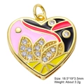 Macro shot of gold heart pendant with colorful enamel and sparkling zircon stones - Pink Black Red Yellow Flower Style