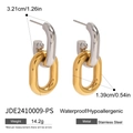Boucles d'oreilles ovales bicolores en acier inoxydable de 3,21cm et hypoallergéniques - Style Géométrique Bicolore Or Argent (JDE2410009-PS)