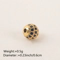 0.6cm round gold-plated copper bead with dark blue cubic zirconia for DIY jewelry - 6MM Black Zirconia Gold Plated