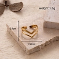 Adjustable V-shaped double-layer gold ring with diamond pattern in stainless steel - MN393-Gold V-shape Double Layer Carved