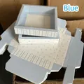 Blue striped gift box with clear window for scrunchies showing flat and assembled state - Blue Striped Floral