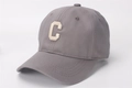 Macro side view of high-density 3D embroidery Letter C on grey cotton baseball cap - Kids (2-8 Years) / C Letter Gray