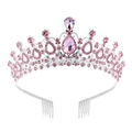 Elegant silver bridal tiara featuring shimmering pink teardrop crystals and secure hair combs - With Combs / Silver-Pink Rhinestone