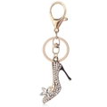 Elegant gold high heel keychain with sparkling rhinestones and crystal flower charm - Large / Gold