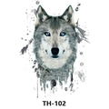 Waterproof temporary tattoo sticker with blue-eyed wolf portrait design, style TH-102 - Th-102 / 210*148mm