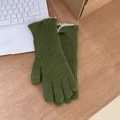 Elegant green knitted gloves with delicate pearl accents on the wrist for women - Pearl-Olive Green