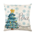Funda de cojín navideña de lino blanco roto con árbol verde azulado y texto Peace - 45x45cm (Sin Relleno) / Peace Árbol de Navidad (JYM351-1)