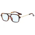 Gafas de sol aviador retro de doble puente con montura de carey y lentes azul claro - Carey Azul