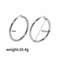 Polished 18K gold plated stainless steel 40mm hoop earrings with 5mm thick band - 40mm (5mm Tube) / Silver