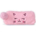 Trousse à crayons chat rose mignonne en peluche avec broderie chaton et texture douce - Rose