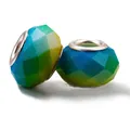 Faceted gradient glass bead in blue and green with a metal core for DIY bracelets - Blue Green Gradient Faceted