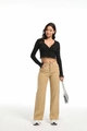 Women's stylish khaki high-waisted wide-leg denim jeans in a solid minimalist color - XS / Khaki